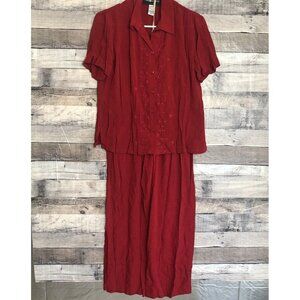 Sag Harbor Women's Petite 2Pc Set Shirt & Pants Red Size XS